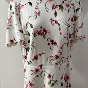 Lauren Ralph Lauren White and Pink Floral Dress Size 10 Simplistic Zipper Back
